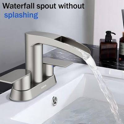 Hurran 4 Inch Bathroom Faucets with Pop-up Drain, Stainless Steel 2-Handle