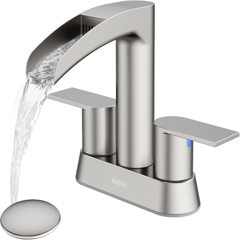 Hurran 4 Inch Bathroom Faucets with Pop-up Drain, Stainless Steel 2-Handle