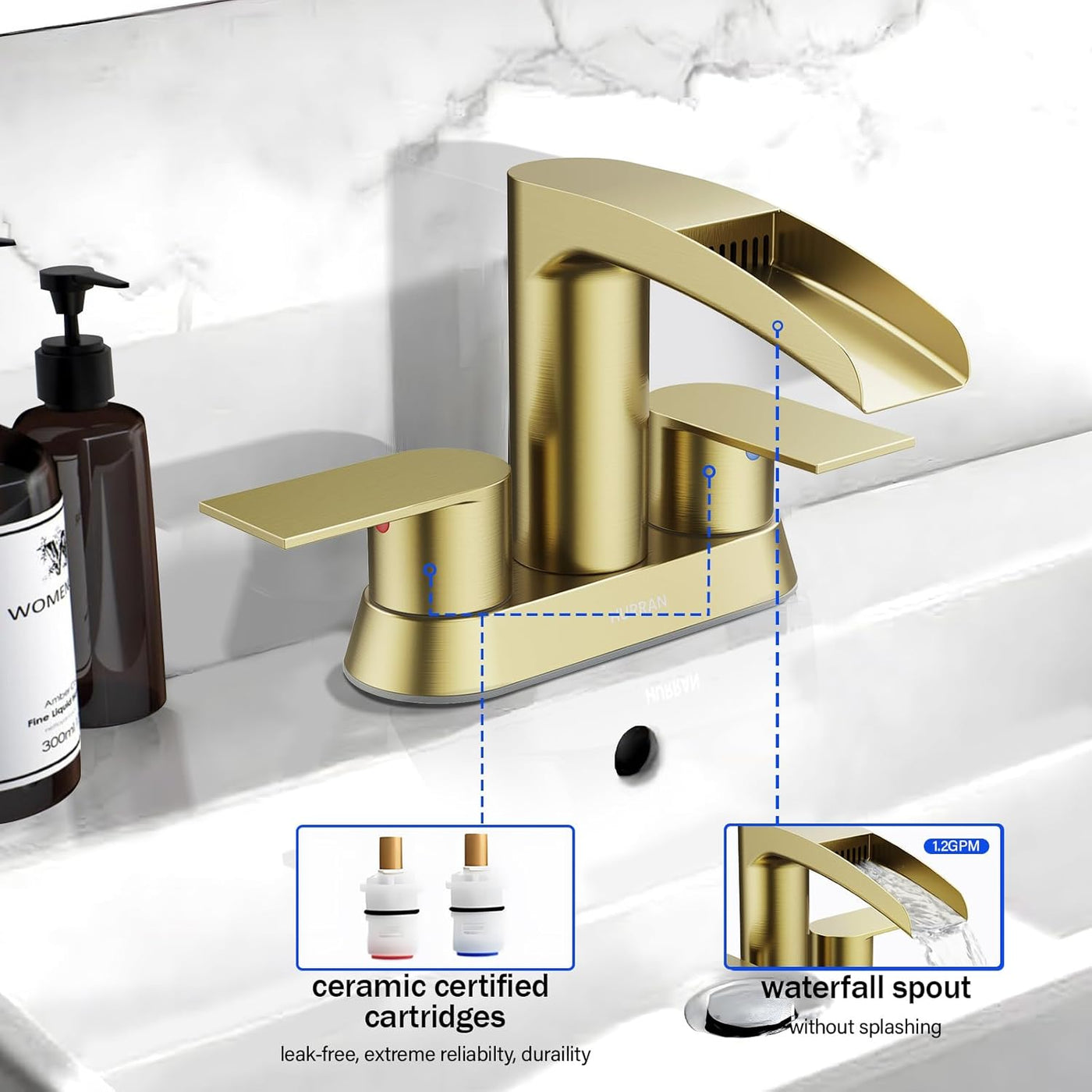 Hurran 4 Inch Bathroom Faucets with Pop-up Drain, Stainless Steel 2-Handle