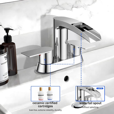 Hurran 4 Inch Bathroom Faucets with Pop-up Drain, Stainless Steel 2-Handle
