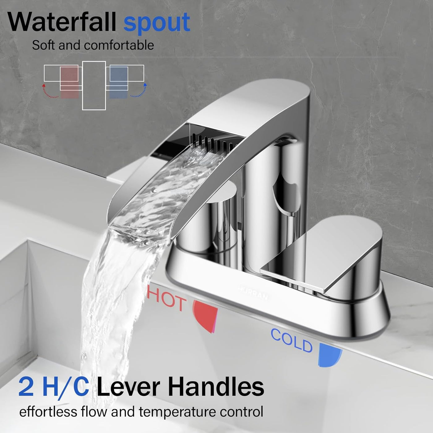 Hurran 4 Inch Bathroom Faucets with Pop-up Drain, Stainless Steel 2-Handle