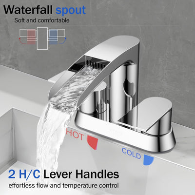 Hurran 4 Inch Bathroom Faucets with Pop-up Drain, Stainless Steel 2-Handle