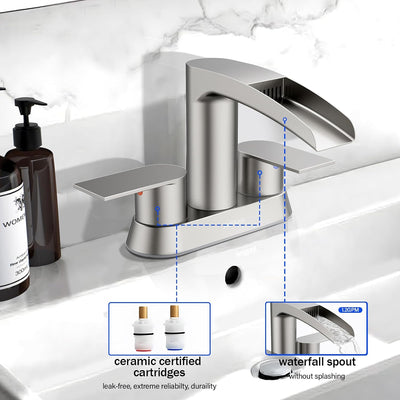 Hurran 4 Inch Bathroom Faucets with Pop-up Drain, Stainless Steel 2-Handle