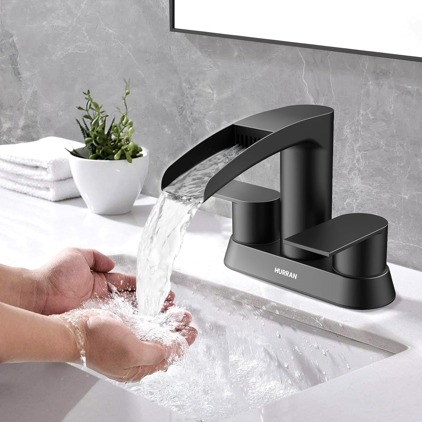 Hurran 4 Inch Bathroom Faucets with Pop-up Drain, Stainless Steel 2-Handle