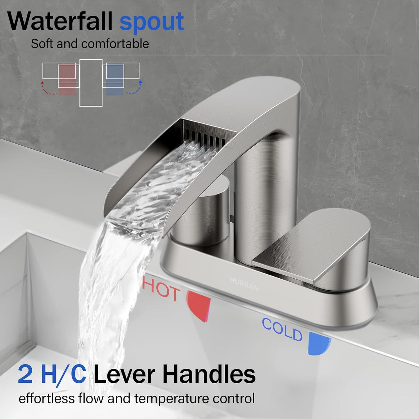 Hurran 4 Inch Bathroom Faucets with Pop-up Drain, Stainless Steel 2-Handle