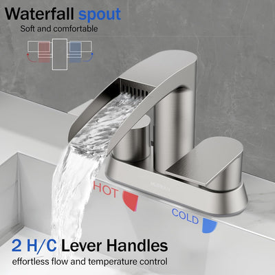 Hurran 4 Inch Bathroom Faucets with Pop-up Drain, Stainless Steel 2-Handle