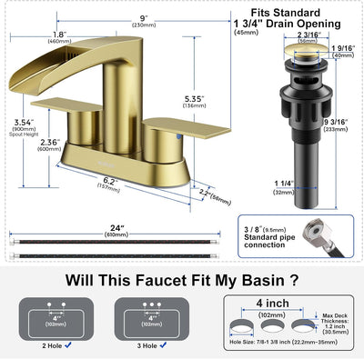 Hurran 4 Inch Bathroom Faucets with Pop-up Drain, Stainless Steel 2-Handle
