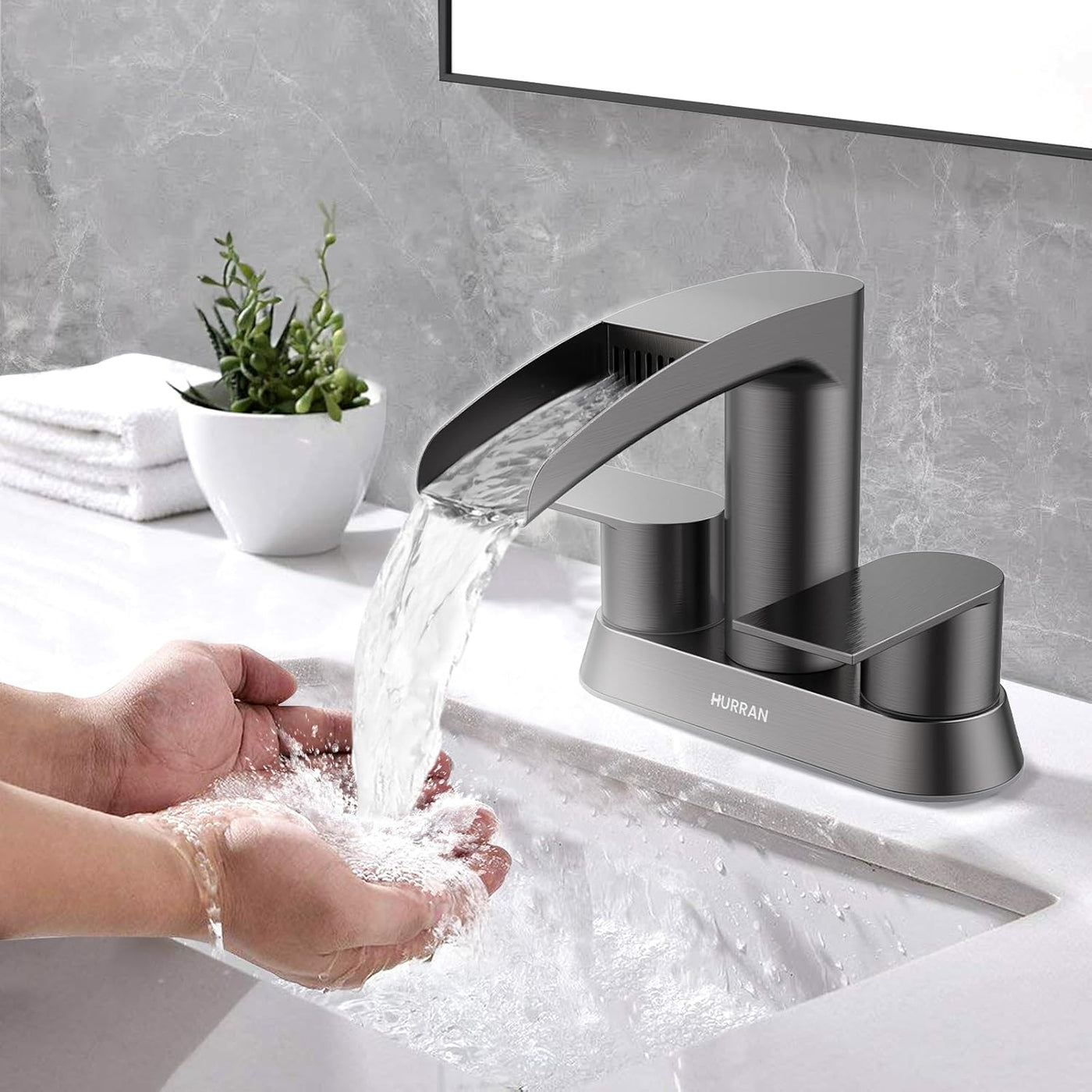 Hurran 4 Inch Bathroom Faucets with Pop-up Drain, Stainless Steel 2-Handle