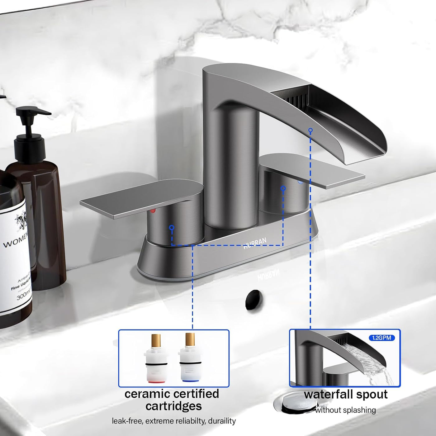 Hurran 4 Inch Bathroom Faucets with Pop-up Drain, Stainless Steel 2-Handle