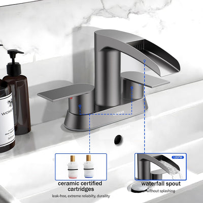 Hurran 4 Inch Bathroom Faucets with Pop-up Drain, Stainless Steel 2-Handle
