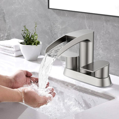 Hurran 4 Inch Bathroom Faucets with Pop-up Drain, Stainless Steel 2-Handle
