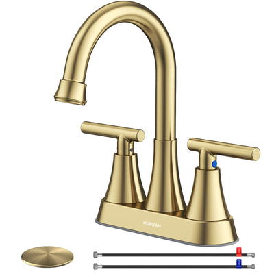 Hurran 4 inch Bathroom Faucets For Sink 3 Hole With Pop-Up Drain & 2 Supply Hoses