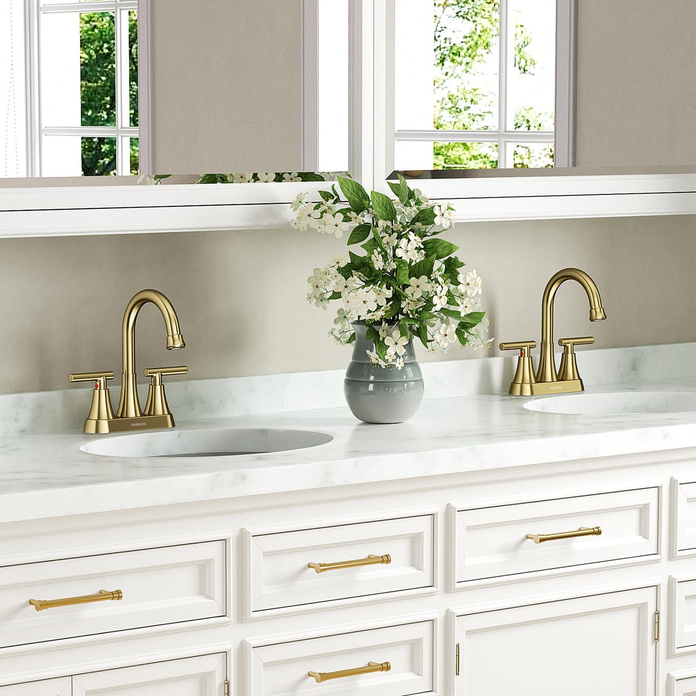 Hurran 4 inch Bathroom Faucets For Sink 3 Hole With Pop-Up Drain & 2 Supply Hoses