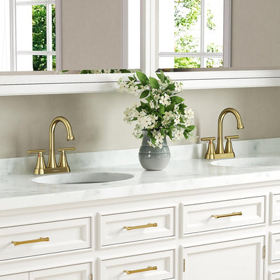 Hurran 4 inch Bathroom Faucets For Sink 3 Hole With Pop-Up Drain & 2 Supply Hoses