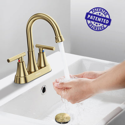 Hurran 4 inch Bathroom Faucets For Sink 3 Hole With Pop-Up Drain & 2 Supply Hoses
