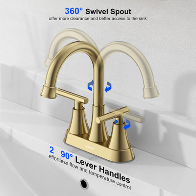 Hurran 4 inch Bathroom Faucets For Sink 3 Hole With Pop-Up Drain & 2 Supply Hoses