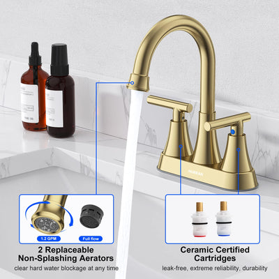 Hurran 4 inch Bathroom Faucets For Sink 3 Hole With Pop-Up Drain & 2 Supply Hoses