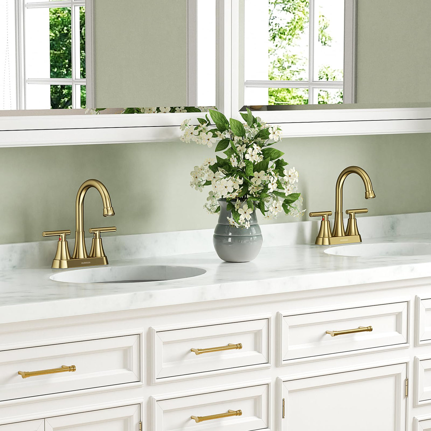 Hurran 4 inch Bathroom Faucets For Sink 3 Hole With Pop-Up Drain & 2 Supply Hoses