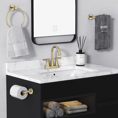 Hurran 4 inch Bathroom Faucets For Sink 3 Hole With Pop-Up Drain & 2 Supply Hoses
