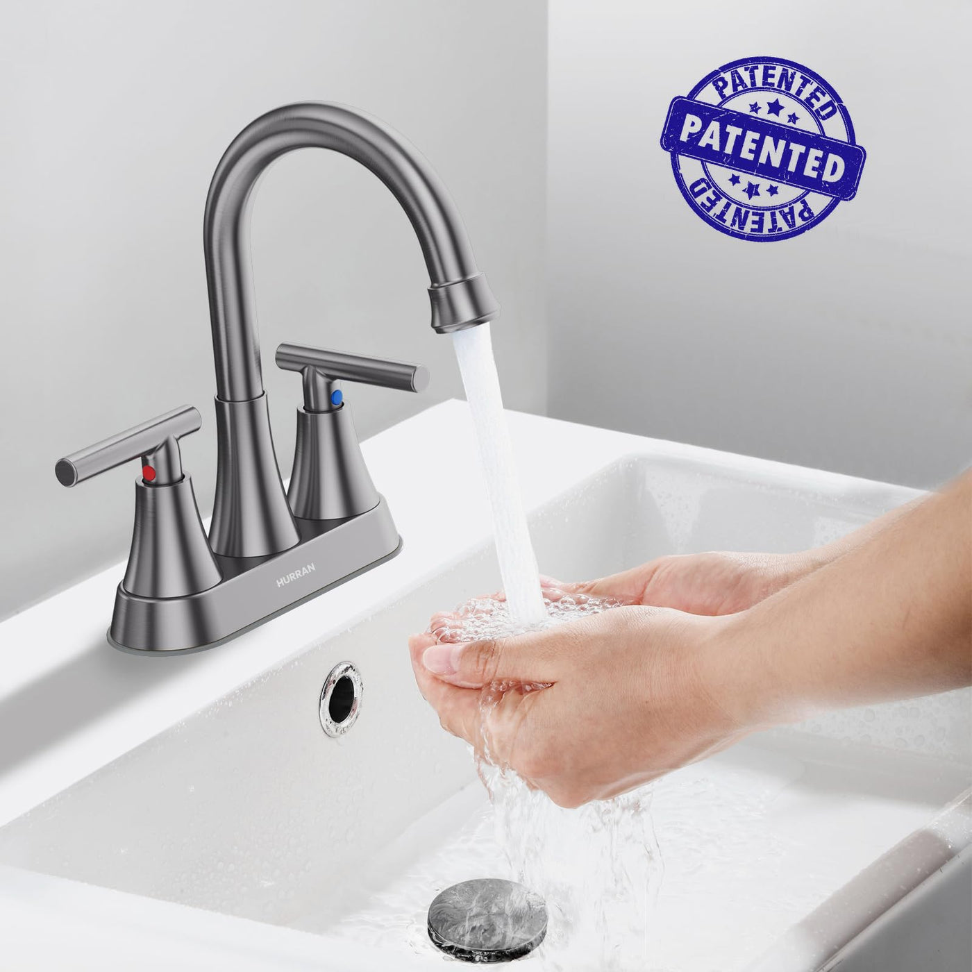 Hurran 4 inch Bathroom Faucets For Sink 3 Hole With Pop-Up Drain & 2 Supply Hoses