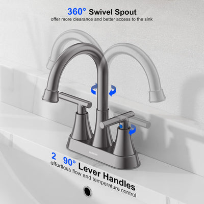 Hurran 4 inch Bathroom Faucets For Sink 3 Hole With Pop-Up Drain & 2 Supply Hoses
