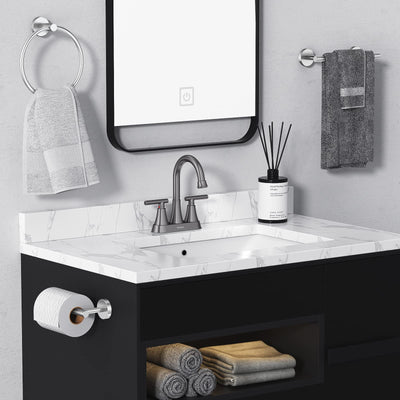 Hurran 4 inch Bathroom Faucets For Sink 3 Hole With Pop-Up Drain & 2 Supply Hoses