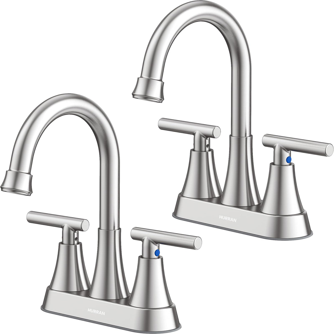 Hurran 4 inch Bathroom Faucets For Sink 3 Hole With Pop-Up Drain & 2 Supply Hoses