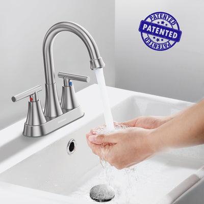 Hurran 4 inch Bathroom Faucets For Sink 3 Hole With Pop-Up Drain & 2 Supply Hoses