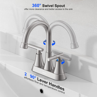 Hurran 4 inch Bathroom Faucets For Sink 3 Hole With Pop-Up Drain & 2 Supply Hoses