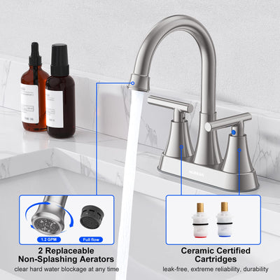 Hurran 4 inch Bathroom Faucets For Sink 3 Hole With Pop-Up Drain & 2 Supply Hoses