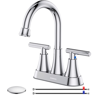 Hurran 4 inch Bathroom Faucets For Sink 3 Hole With Pop-Up Drain & 2 Supply Hoses