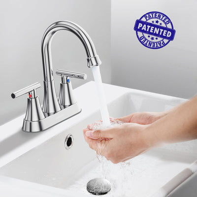 Hurran 4 inch Bathroom Faucets For Sink 3 Hole With Pop-Up Drain & 2 Supply Hoses