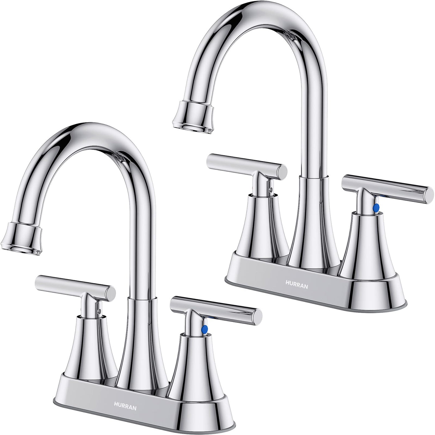 Hurran 4 inch Bathroom Faucets For Sink 3 Hole With Pop-Up Drain & 2 Supply Hoses
