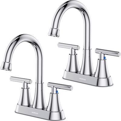 Hurran 4 inch Bathroom Faucets For Sink 3 Hole With Pop-Up Drain & 2 Supply Hoses