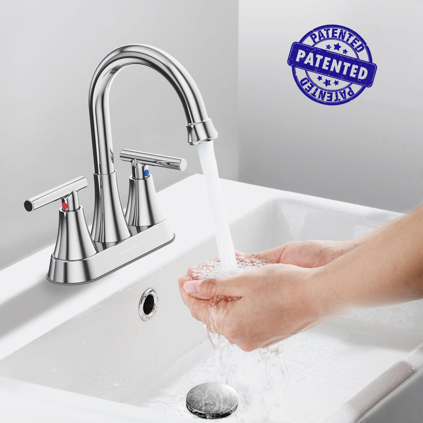 Hurran 4 inch Bathroom Faucets For Sink 3 Hole With Pop-Up Drain & 2 Supply Hoses