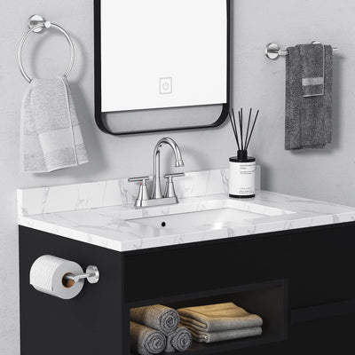 Hurran 4 inch Bathroom Faucets For Sink 3 Hole With Pop-Up Drain & 2 Supply Hoses
