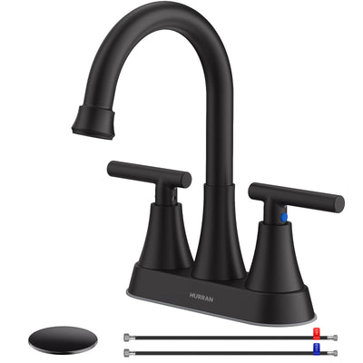 Hurran 4 inch Bathroom Faucets For Sink 3 Hole With Pop-Up Drain & 2 Supply Hoses