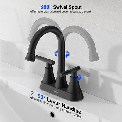 Hurran 4 inch Bathroom Faucets For Sink 3 Hole With Pop-Up Drain & 2 Supply Hoses