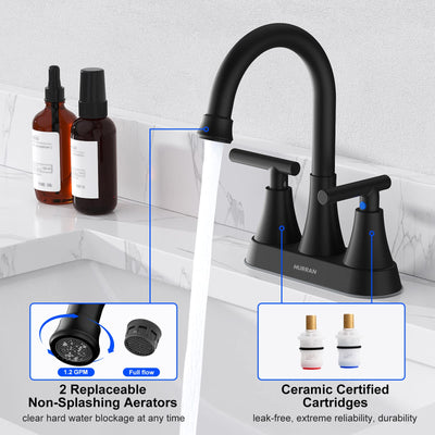 Hurran 4 inch Bathroom Faucets For Sink 3 Hole With Pop-Up Drain & 2 Supply Hoses