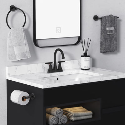 Hurran 4 inch Bathroom Faucets For Sink 3 Hole With Pop-Up Drain & 2 Supply Hoses