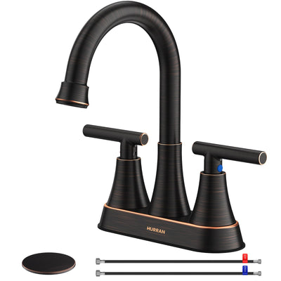 Hurran 4 inch Bathroom Faucets For Sink 3 Hole With Pop-Up Drain & 2 Supply Hoses