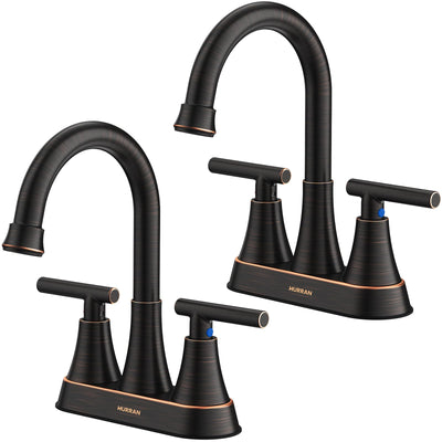 Hurran 4 inch Bathroom Faucets For Sink 3 Hole With Pop-Up Drain & 2 Supply Hoses