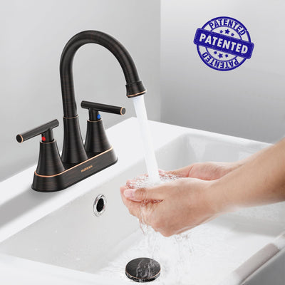 Hurran 4 inch Bathroom Faucets For Sink 3 Hole With Pop-Up Drain & 2 Supply Hoses