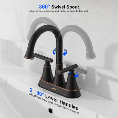Hurran 4 inch Bathroom Faucets For Sink 3 Hole With Pop-Up Drain & 2 Supply Hoses