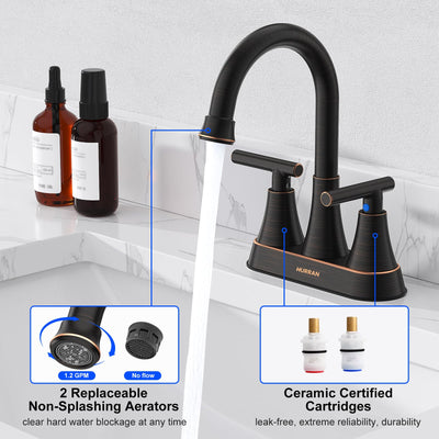 Hurran 4 inch Bathroom Faucets For Sink 3 Hole With Pop-Up Drain & 2 Supply Hoses