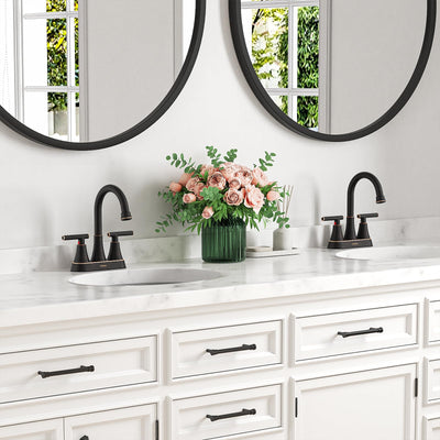 Hurran 4 inch Bathroom Faucets For Sink 3 Hole With Pop-Up Drain & 2 Supply Hoses