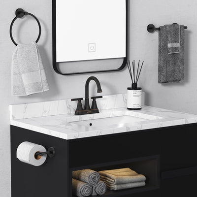 Hurran 4 inch Bathroom Faucets For Sink 3 Hole With Pop-Up Drain & 2 Supply Hoses